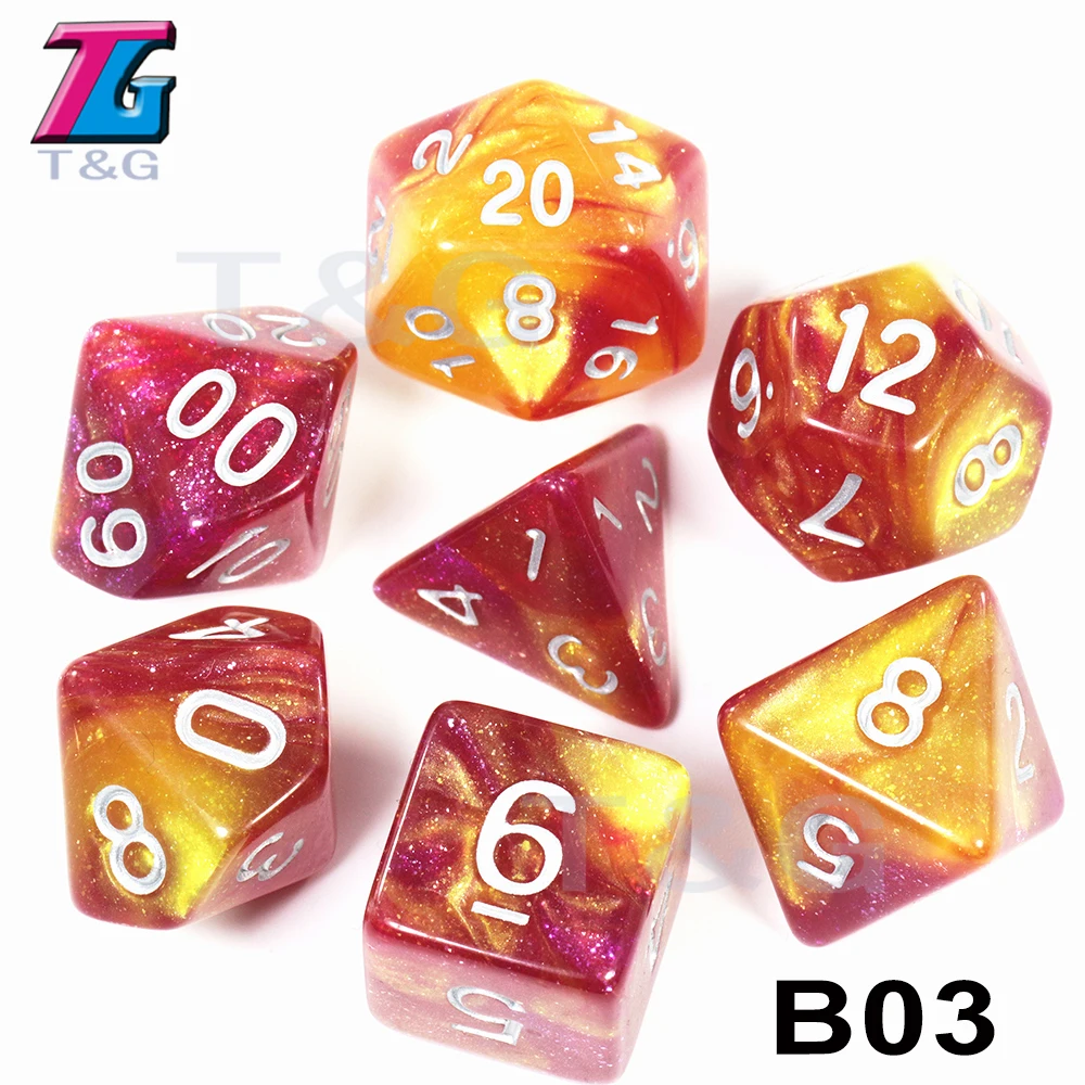 T& G креативная Вселенная Galaxy Dice набор D4-D20 с загадочным Королевский синий микс черный, блестящая пудра ForTRPG, DND настольная игра - Цвет: B03