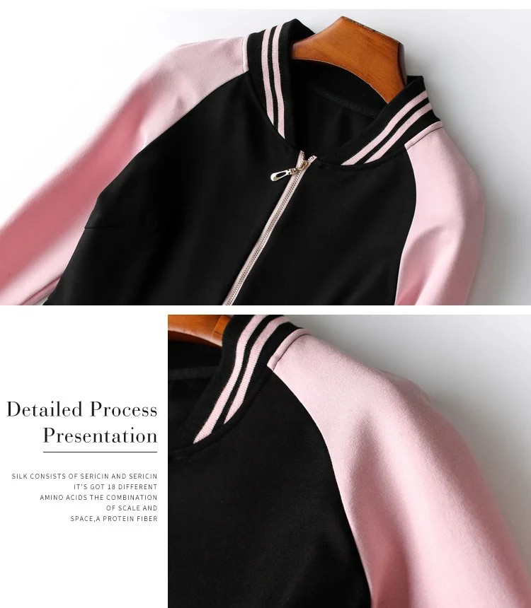 Women girls autumn winter casual dress color block pink long sleeve zipper front black dresses new