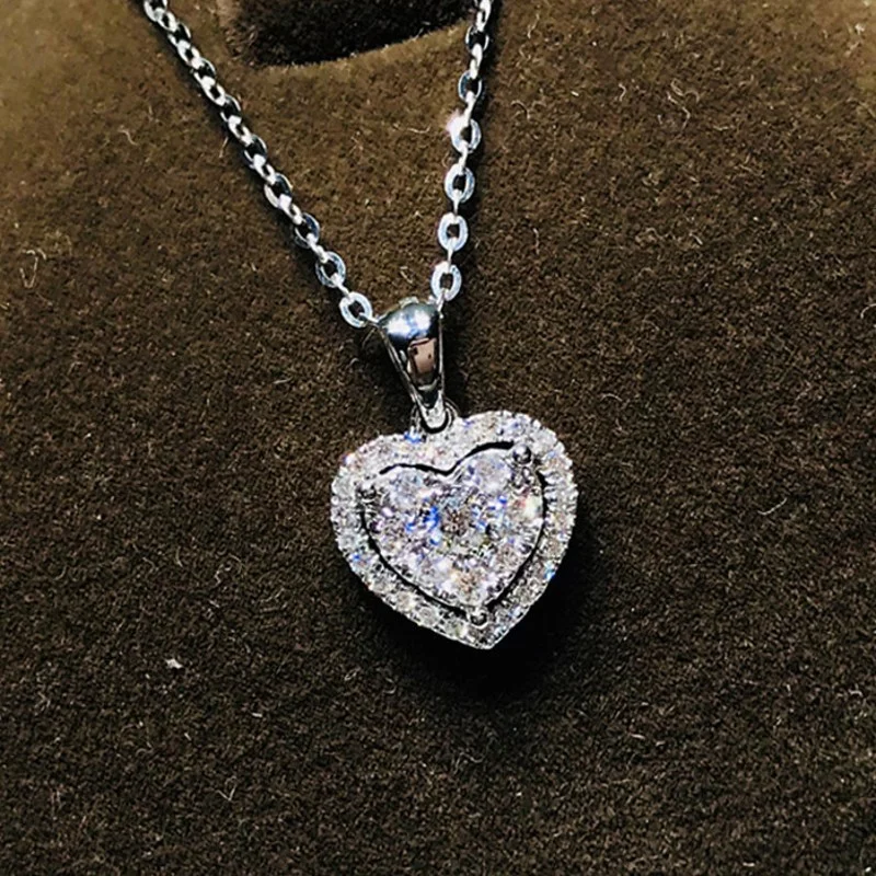 Heart Shape 3ct Moissanite Diamond Pendant 925 Sterling Silver Charm Necklace For Women