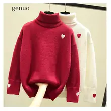 New 2020 Turtleneck Heart Logo Temperament Warm Knitted Sweater Pullover Autumn Knitwear Sueter Mujer Long Sleeve Women New New 2020 Turtleneck Heart Logo Temperament Warm Knitted Sweater Pullover Autumn Knitwear Sueter Mujer Long Sleeve Women New