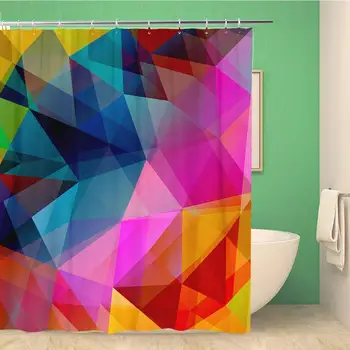 

Bathroom Shower Curtain Red Fractal Abstract Colorful Rainbow Colors Spectrum Blue Triangle 72x78 inches Waterproof Bath Curtain