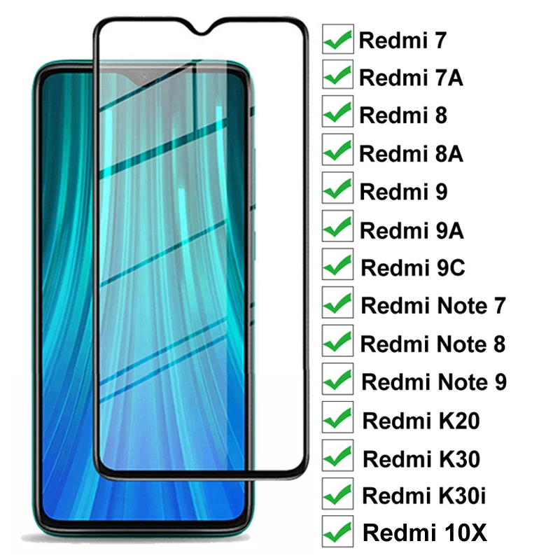 Protector de pantalla de cristal 9D para Xiaomi Redmi 9A, 9C, 7A, 8A, 10X, K20, K30 Pro, K30i, Note 8T, 9S, 7, 8, 9 Pro Max