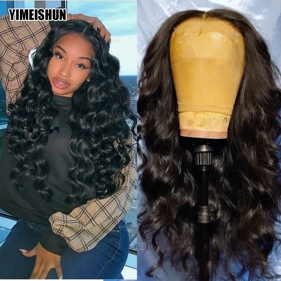 

4x4 Lace Closure Wig Loose Wave Lace Part Wig Middle Part Human Hair Wig Drop Shipping Peruvian Hair Wigs Yimeishun Hair Remy
