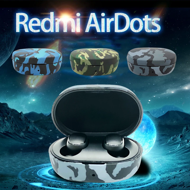 Камуфляжный цветной чехол для наушников для Redmi Airdots True Blue, беспроводной силиконовый чехол, ударопрочный камуфляжный чехол