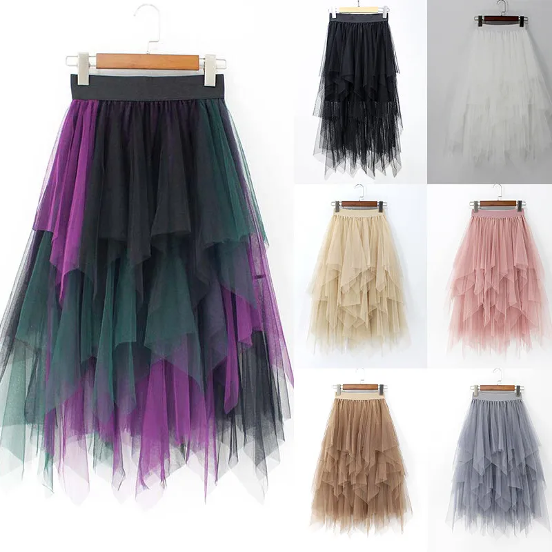 Сетчатая юбка-пачка с оборками, Женская юбка с высокой талией, плиссированная прозрачная Тюлевая юбка, элегантные вечерние женские длинные платья