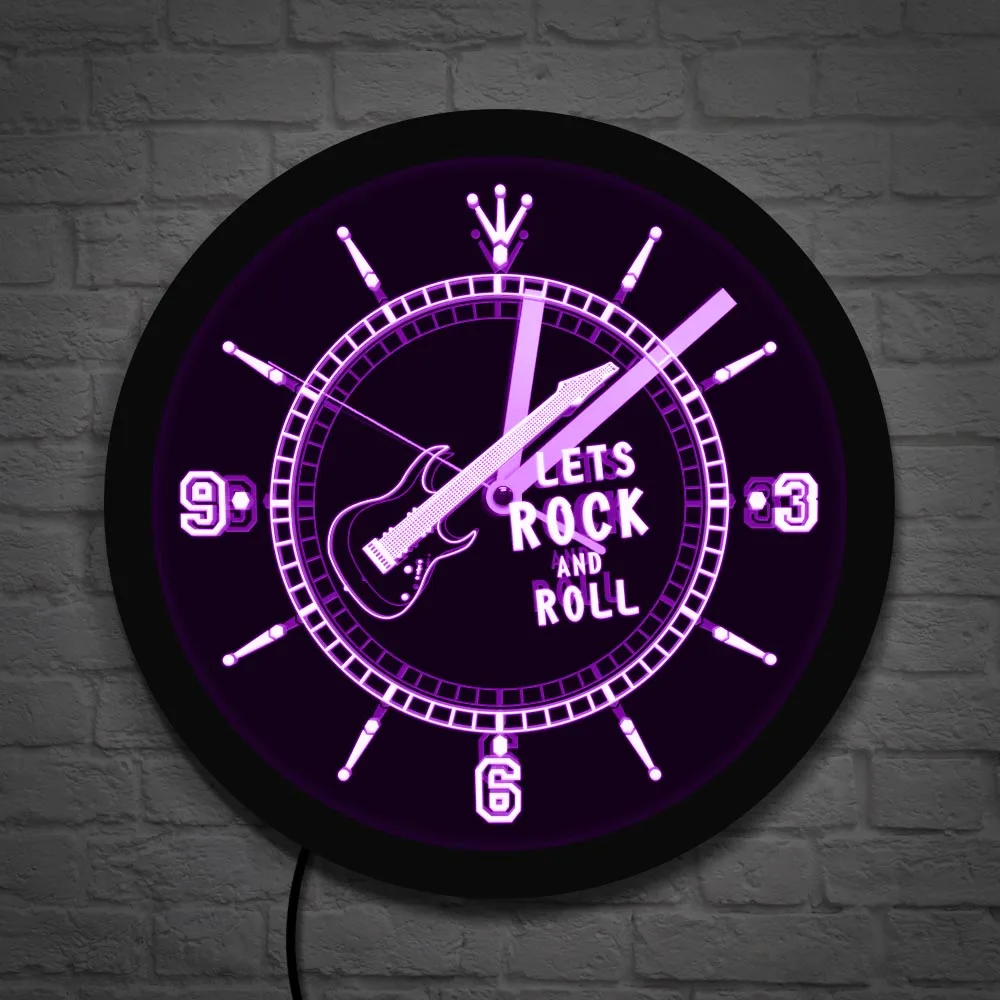 Rock Guitar Led Neon Effect Wall Clock Modern Design Wall Lighting