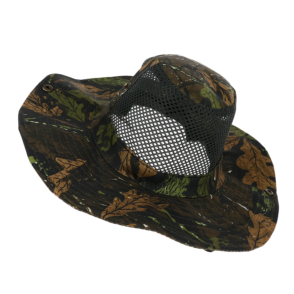 Camouflage Wide Brim Hat Fishing Bucket Bonnie Safari Sun Cap Windproof Polyester Fishing Caps for Women Men