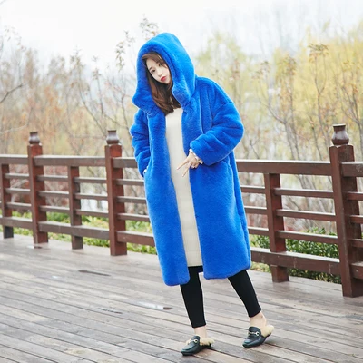 Royal blue Пальто из искусственного меха зимняя куртка Женская норковая шуба женское Свободное пальто роскошное утолщенное теплое женское длинное плюшевое пальто большого размера - Цвет: Royal blue