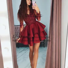 Модный коктейль со знаменитостями платье красное с v-образным вырезом платье для выпускного вечера стильное Многоуровневое с длинным рукавом вышитый бисером кружевной аппликатор короткое платье для выпускного вечера