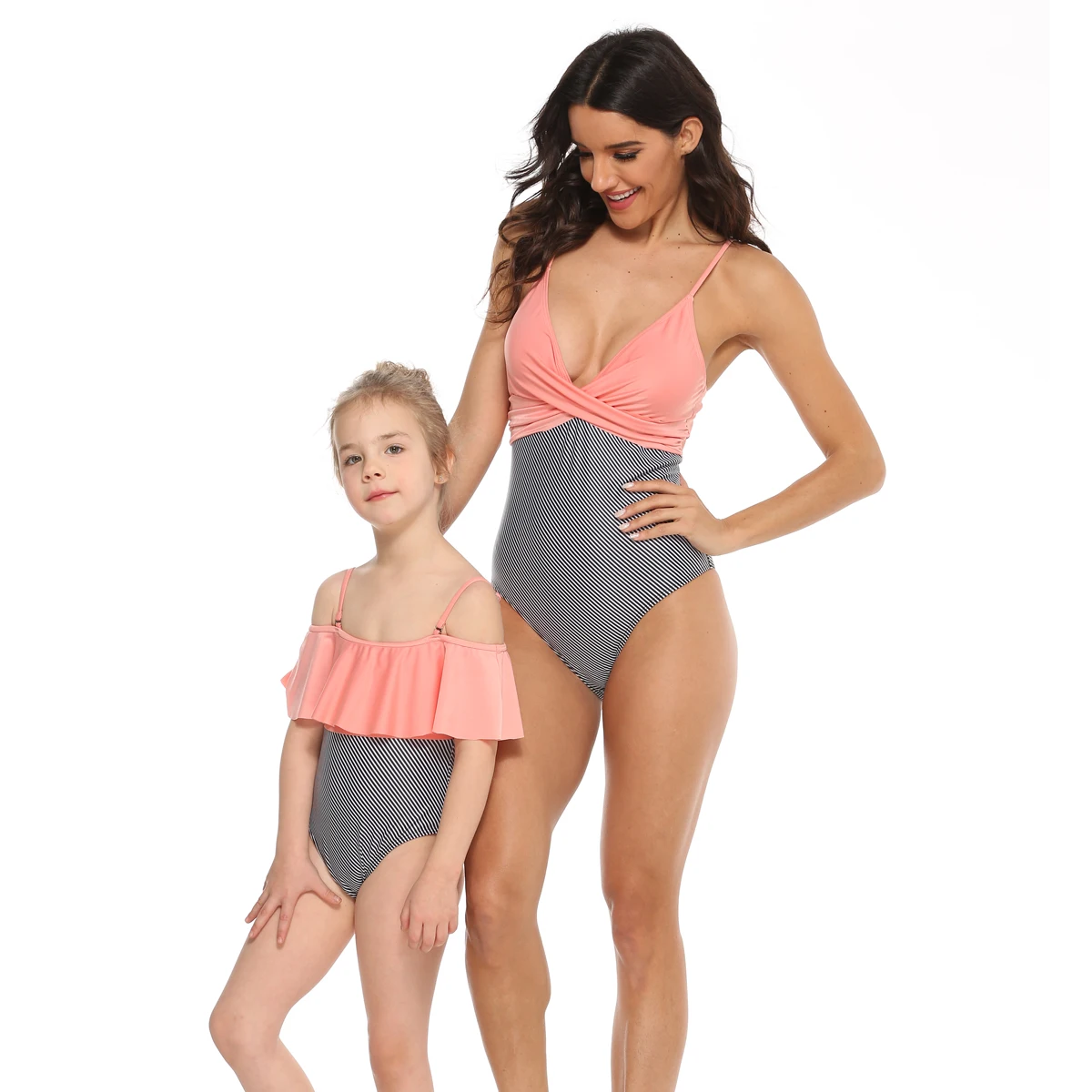 

Striped Swimwear Mother Daughter Swimsuit Mommy and Me Matching Bath Suits Family Look Mom and Baby Beachwear Dresses Clothes