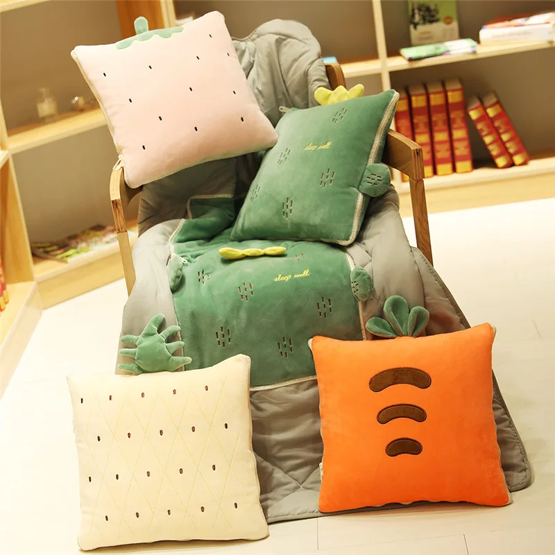 

100*150cm Fruit Cactus-Shaped Portable and foldable Cushion Blanket Office Classroom Nap Pillow, Air Conditioning Quilt 2 In 1