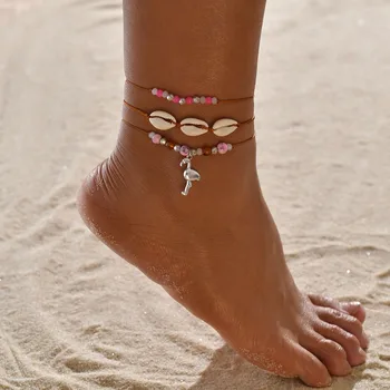 

Bohemian Multilayer Shell Anklets for Women Bohemian Beads Anklet Flamingo Pendant Ocean Bracelet 2020 DIY Boho Foot Jewelry