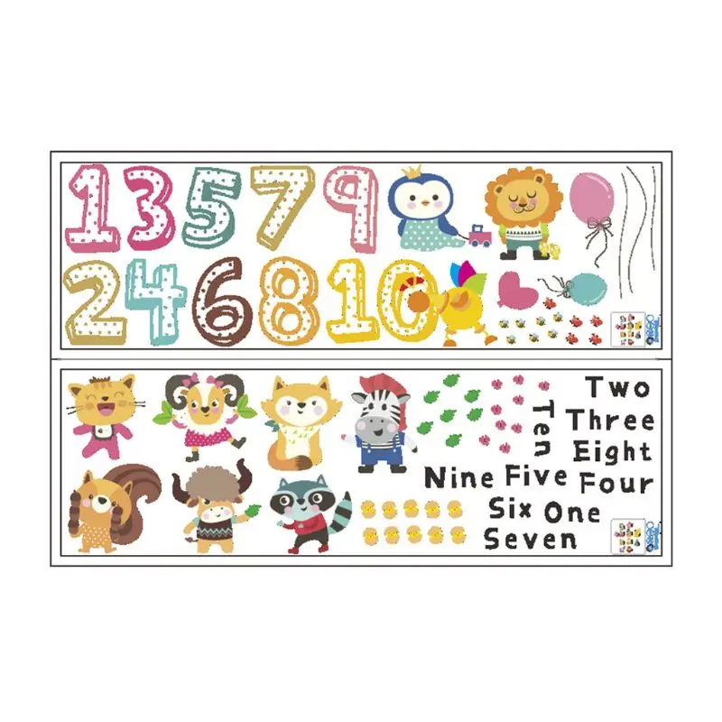 Number Wall Stickers Children Room Background Decoration Cartoon Animal Sticker Kindergarten Teaching Self-sticking Paper | Игрушки и