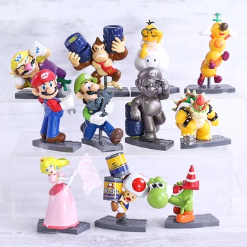 

Super Mario Bros Mario Luigi Peach Yoshi Toad Bowser Wario Donkey Kong Mini PVC Figures Collection Toys Kids Gift 11pcs/set