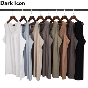 

DARK ICON Unlock Hemline Plain Tank Top Men Solid Color Men's Tank Top Regular Style Cotton Top