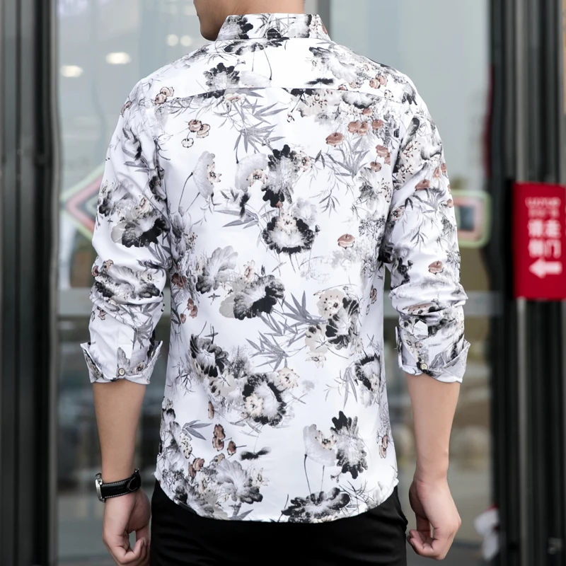 2019 Fashion Casual Men s Long Sleeve Shirt Slim Trend New Men s Personality Printed Plus 2