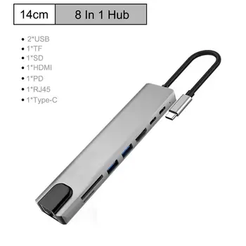 

FFFAS 8 in 1 Multi-funtion Hub Typc-C Turn HDMI rj45 PD USB TF SD Concentrator Extend Hub for Laptop Tablet Smartphone
