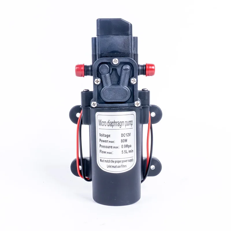 Мини DC 12V 80W 5.5L/min 0.9Mpa черный микро Электрический водяной насос высокого давления самовсасывающий мембранный Водяной насос для домашнего сада
