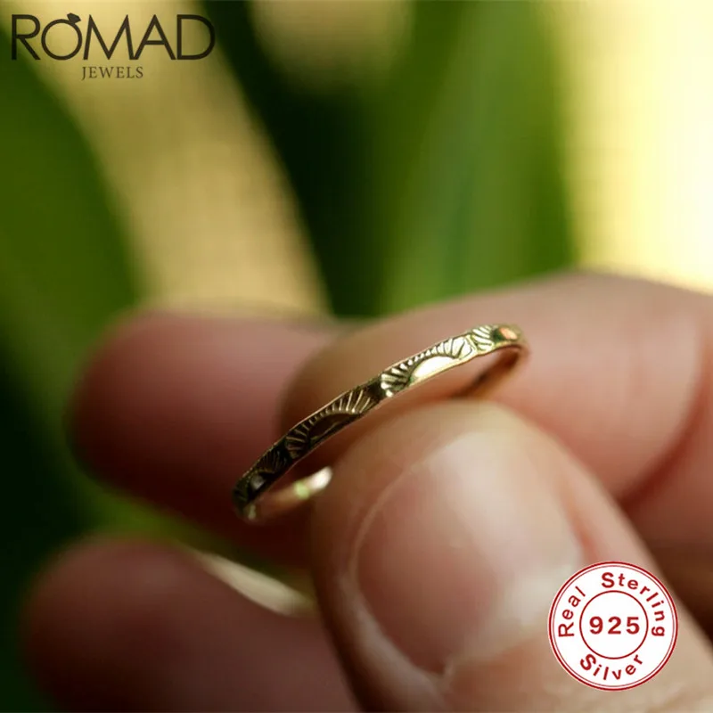 ROMAD Dainty Sun Signet Ring Vintage 925 Sterling Silver Rings for Women Female Wedding Jewelry Delicate Promise Engagement Ring