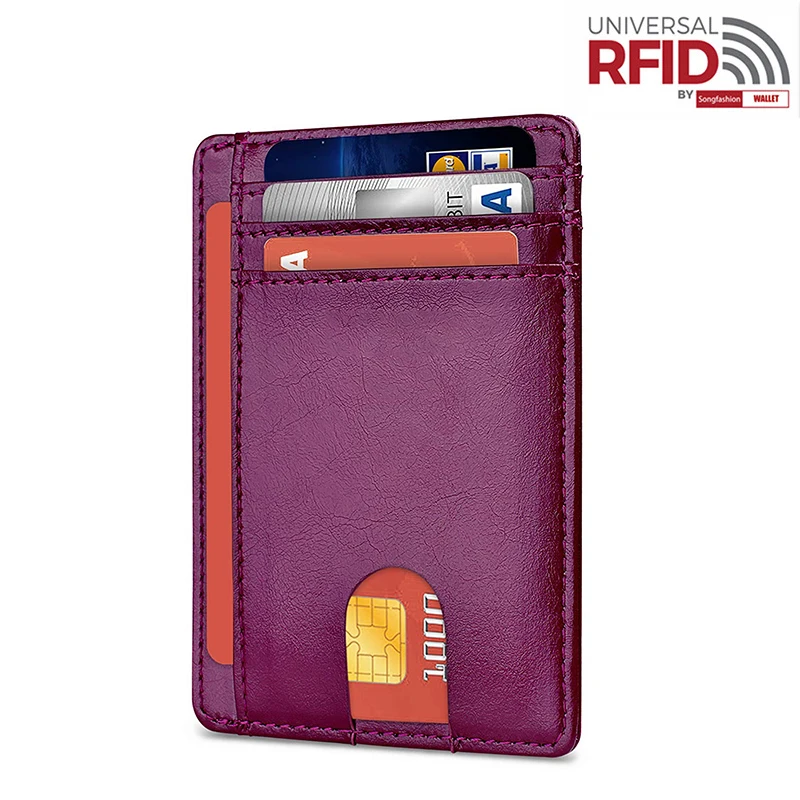 Ретро мужской кошелек, противоугонная кисть, RFID Кошелек для монет, яловая кожа, Открытый Тонкий клатч, много слотов для карт, кредитный держатель для карт - Цвет: Фиолетовый