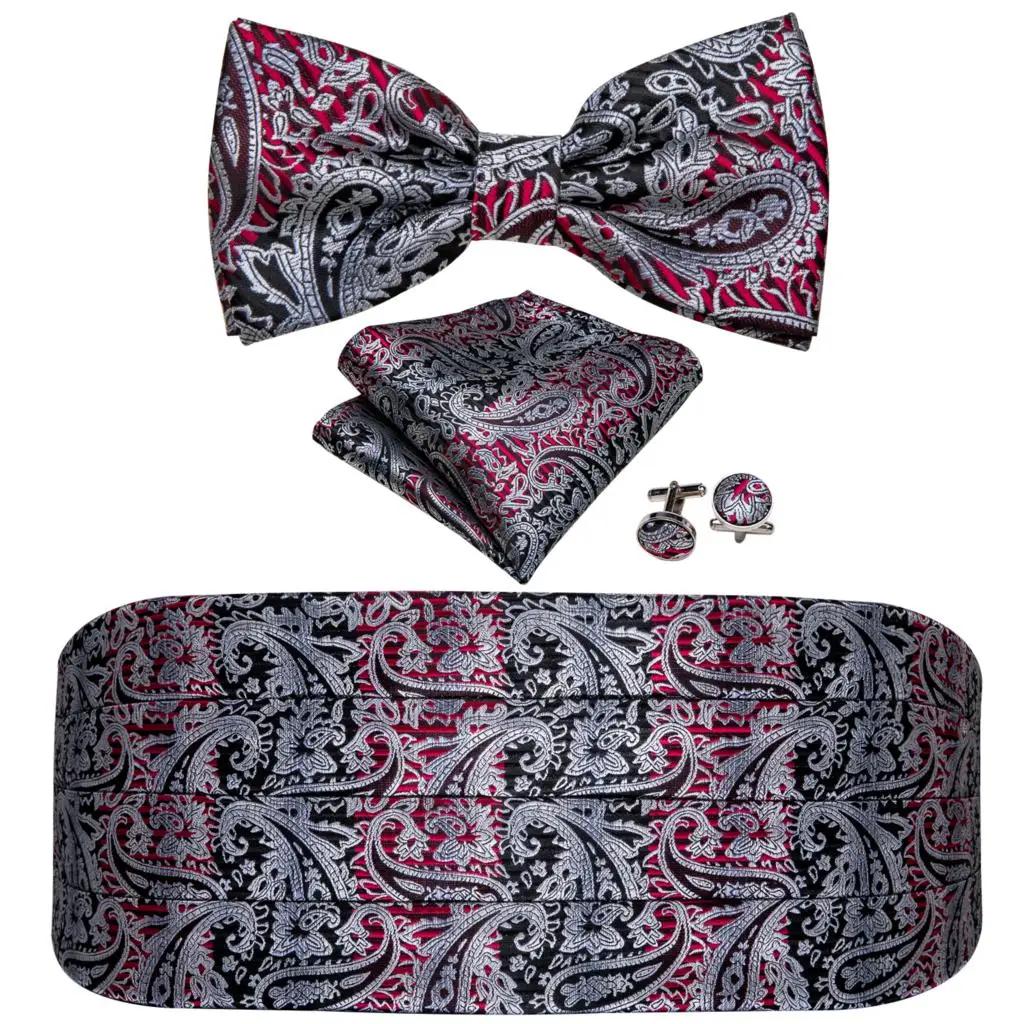 Мужской серебряный галстук-бабочка, набор, Цветочный галстук-бабочка с узором пейсли, серый пояс с регулируемой талией для свадьбы, Barry. Wang YF-1023 - Цвет: YF-1001