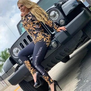 

2 pc set for women long sleeve printed woman jacket+letter print full pants matching sets 2020 outfits for women