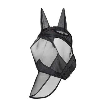 

Fly Mask Full Face Horse Mask Fine Mesh Uv Protection with Ears Equine Long Nose Breathable Black