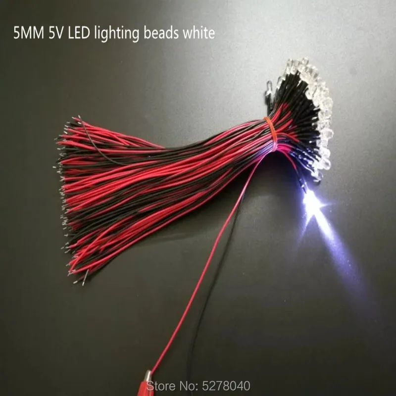 5V lighting beads 5MM Transparent highlight 20cm red yellow blue green white warm white pink orange purple 50pcs/lot