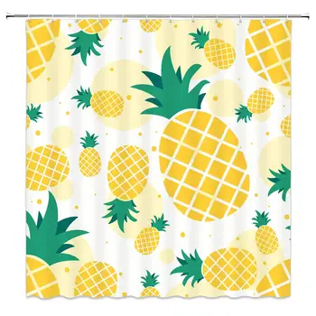 

Yellow Pineapple Shower Curtain Tropical Fruit Bathroom Curtain Decor Machine Washable with Hooks 70x70Inches
