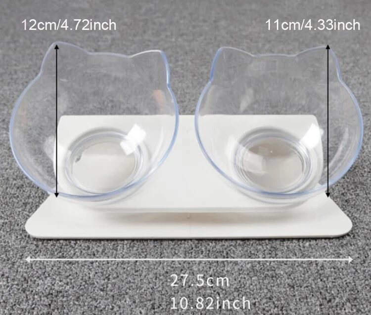 Non-slip Cats Dogs Bowls Cat Shaped Feeding Drinking Double Bowl Pets Tableware Transparent Food Dish Container Accessories Case