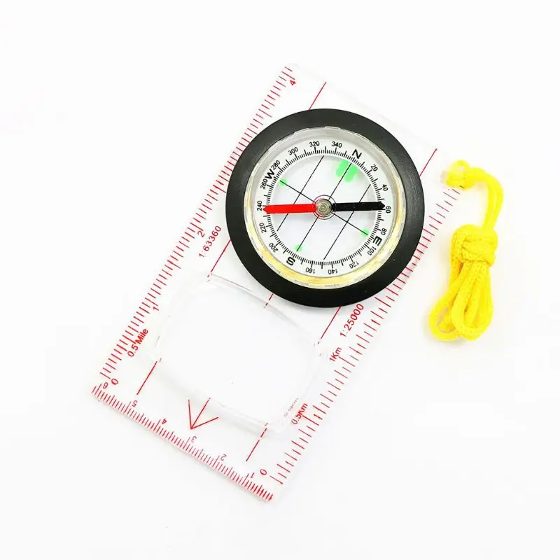 Acrylic Magnifier Compass Lanyard Precision Measuring Scales Ruler Outdoor Camping Hiking Climbing Adventure Survival Tool A6HC