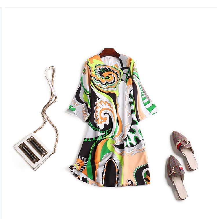 Весенние новые европейские и американские женские круглый вырез с алмазные бусины на заказ цветные блестки Повседневный свободный с принтом платье