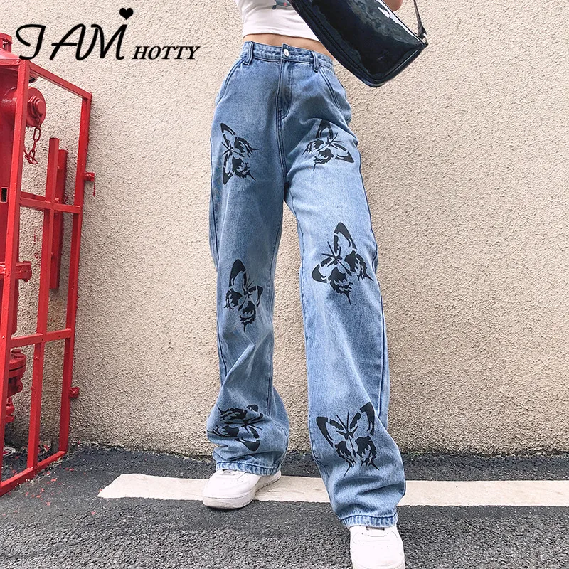 

Butterfly Print Straight Jeans Women Casual Loose Wide Leg Boyfriend Mom Denim Outfits Streetwear Vintage Joggers Pants Iamhotty