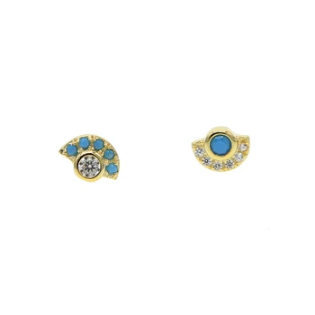 

simple delicate vermeil 925 silver studs geometric cz turquoises stone minimal tiny stud earring