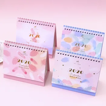 

2020 Creative Colorful Feathers Desktop Calendar DIY Pink Coil Calendars Daily Schedule Planner 2019.09~2020.12