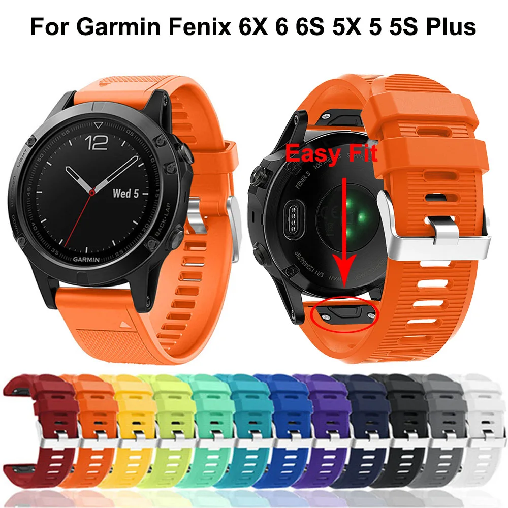 Ремешок силиконовый для Garmin Fenix 6X 5X быстросъемный браслет наручных часов 6 5 3 HR 26 22