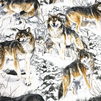 

110cm Width Snow Wolf Print Cotton Fabric for Boy Clothes Quilting Cushion Cover Hometextile DIY-BK593