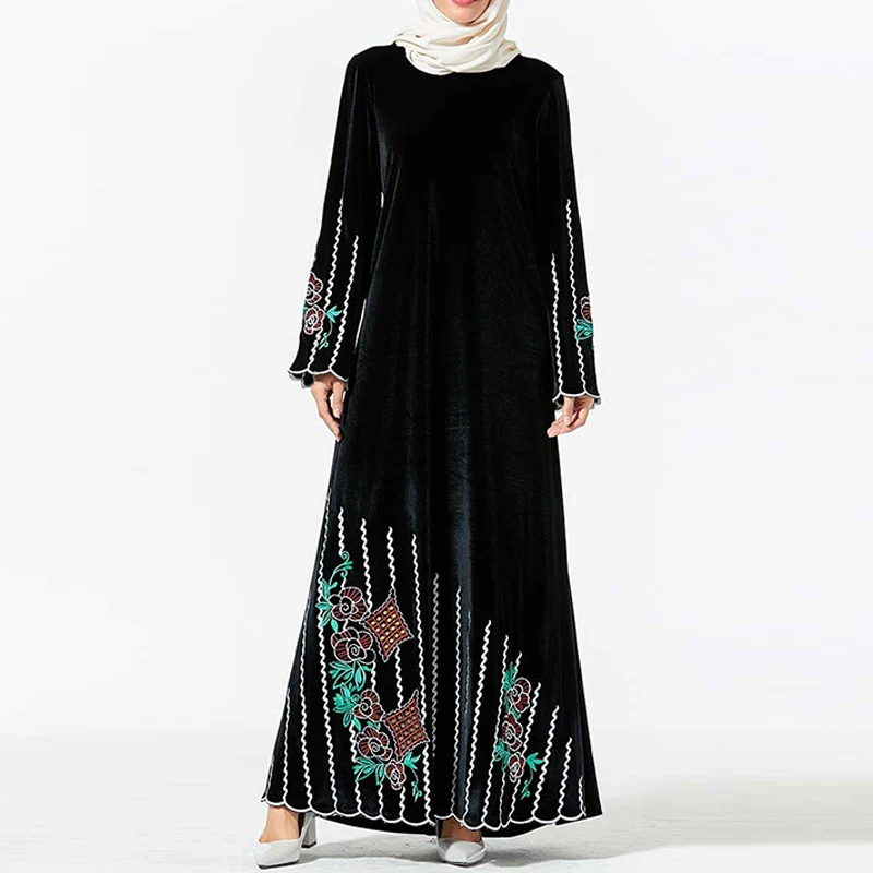 black dress Дубай черный бархат abaya Soiree турецкий хиджаб мусульманское платье кафтан Marocain Кафтан платья ислам ic одежда для женщин халат ислам - Цвет: black dress