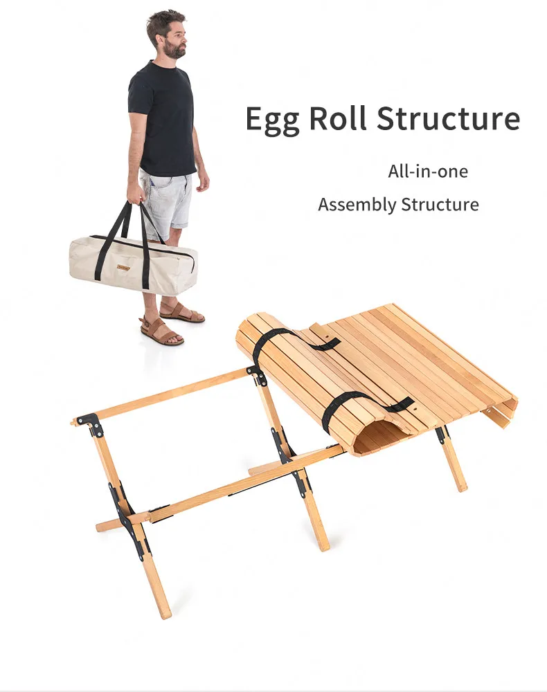 Naturehike Outdoors Wood Table Folding Portable Egg Roll Style Bearing 30kg Stable Table Solid Wood Driving Tour Barbecue Picnic
