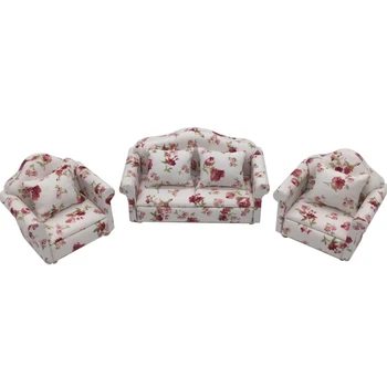 

Unisex Gift Sofa Cushions Set Miniature Imitation Kids Flower Pattern Decorative Wood Dollhouse Living Room Furniture Playing