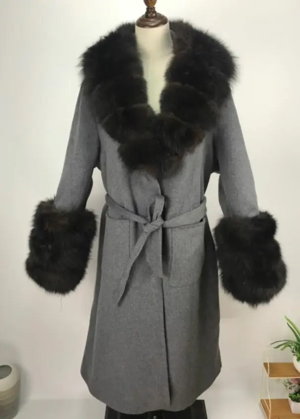 Новое поступление, женское Теплое повседневное модное Трендовое удобное роскошное шерстяное пальто, высококачественное плотное одноцветное кашемировое пальто с поясом - Цвет: grey dark sable