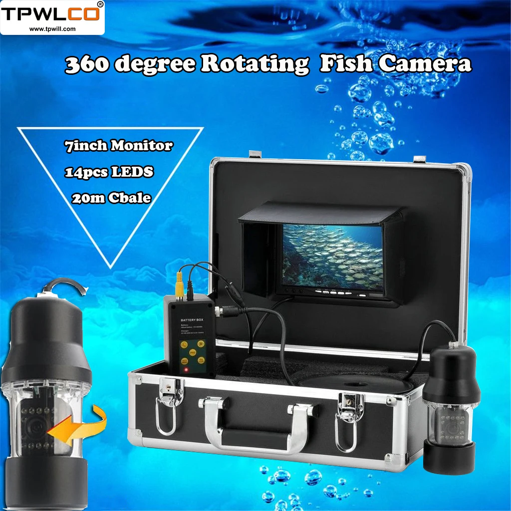

20m Diameter 3.6mm 360 degree Rotating Fishing Camera With 14pcs LEDS 7inch LCD Screen Fish Finder Video Underwater Ice Camera