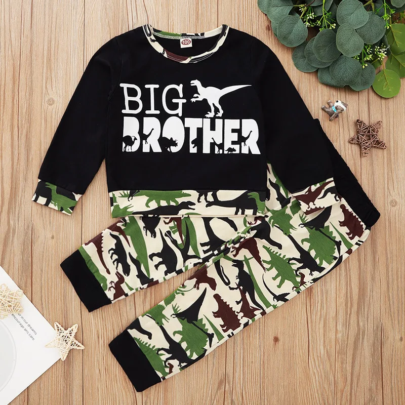 2020 Winter Children Sets Casual Long Sleeve O Neck Letter T-shirt Print Dinosaur Pants 2Pcs Boys Clothes 2-7T |