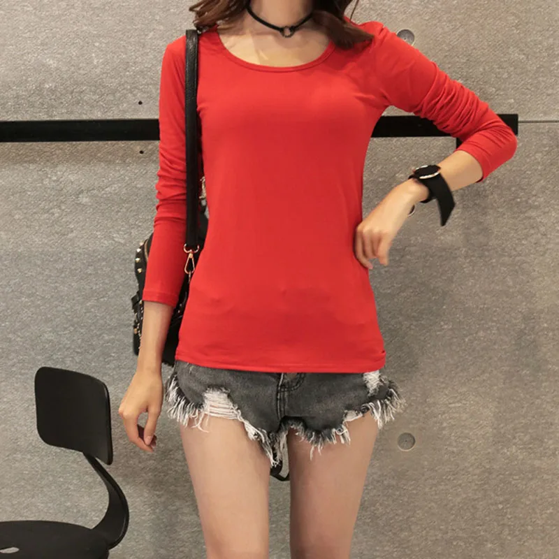 New Autumn Winter Women Tops Tees T-shirts Long Sleeve Casual Tunic Basic Shirt Tops Thin Style Solid Bottoming Shirt