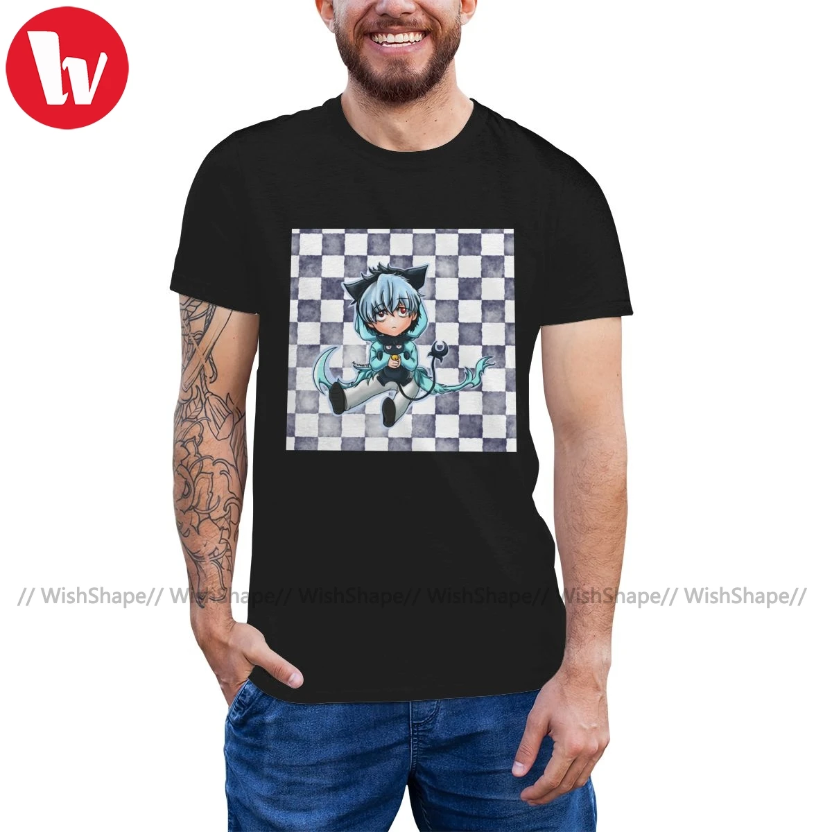 Servamp футболка Chibi сонный пепельная Для мужчин с принтом короткими рукавами 100
