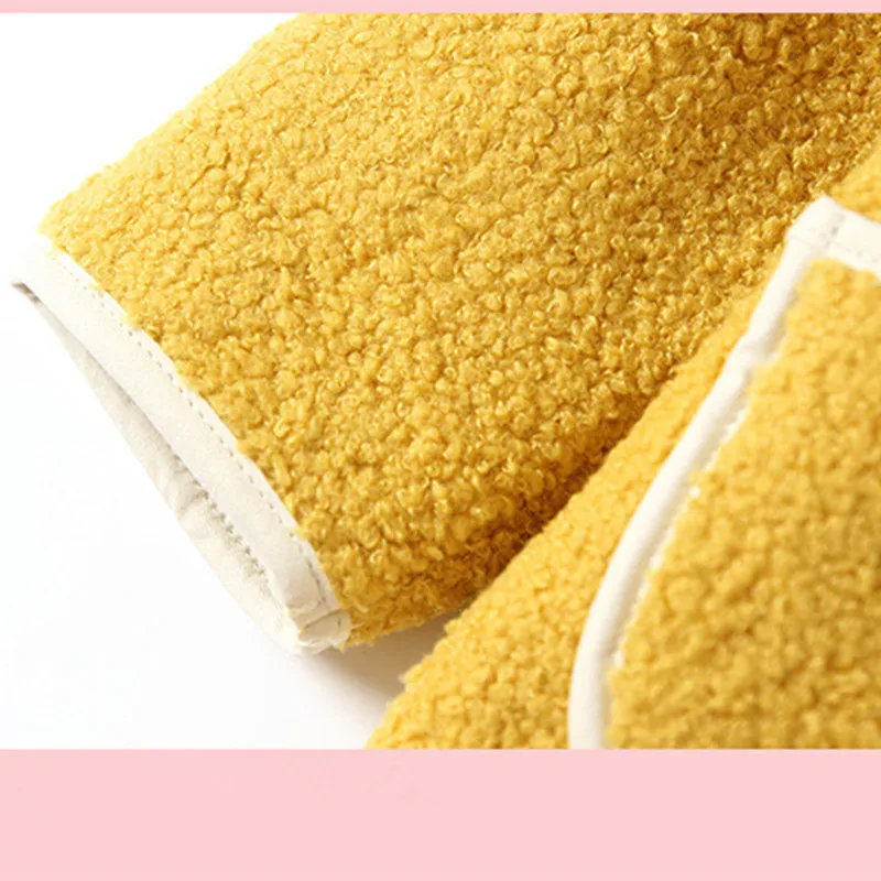 Fashion Toddler Lamb Cashmere Coat Winter Korean Kids Soild Horn Buckle Thicken Outwear New Baby Warm Jacket Little Girl Clothes