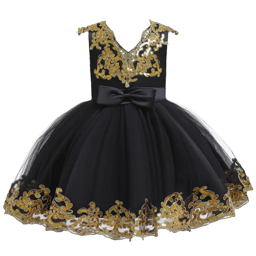 Детское платье в европейском и американском стиле; платье принцессы с желтыми блестками; высококачественное рождественское платье с треугольным вырезом для девочек; детская праздничная одежда - Цвет: black