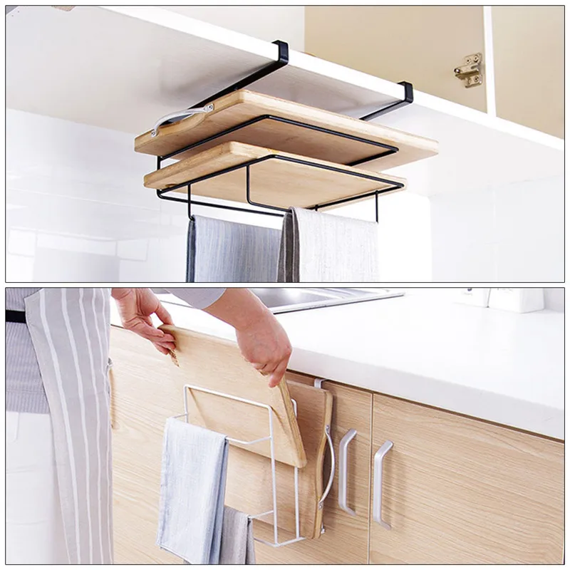 На стенку кухонного шкафа подвесная разделочная доска из кованого железа вешалка для полотенец креативный шкаф-органайзер для кухни