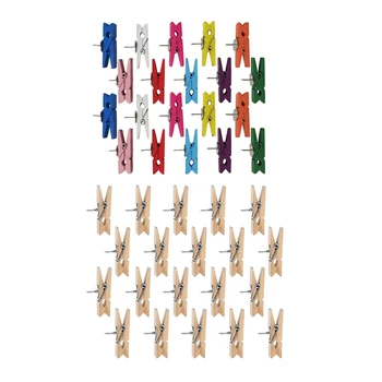 

Push Pins with Wooden Clips Pushpins Tacks Thumbtacks, Creative Paper Clips with Pins for Cork Boards Notes Photos Wall and Craf