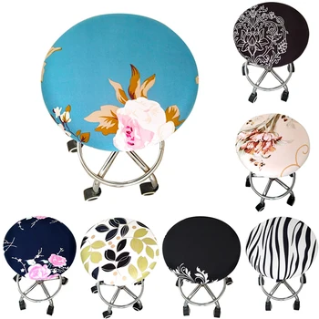 

Floral Printed Round Chair Cover Bar Stool Cover Elastic Seat Cover Home Chair Slipcover